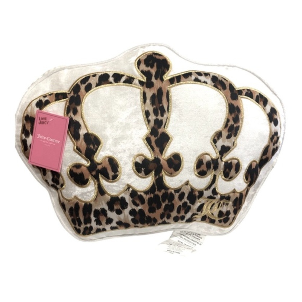 juicy couture crown shaped ivory white leopard animal print decor throw pillow